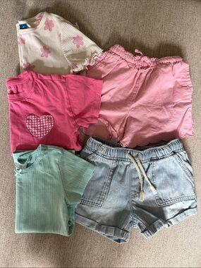 Girls Summer Mix: Pink Shorts, Denim Shorts, Mint & Floral Tops